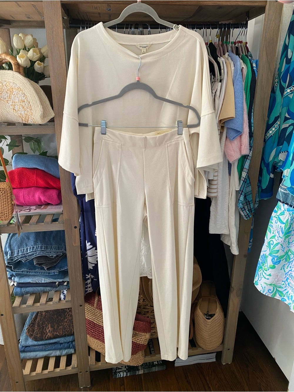 Women’s Cream Pull-On Ponte Pants + Top Set!